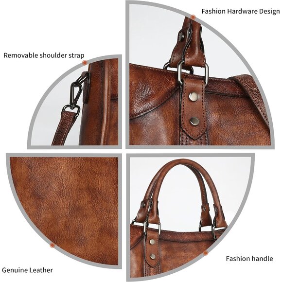 Genuine Leather Coffee Satchel Bag for Women, Vintage Crossbody & Shoulder Style - Picture 6 of 7